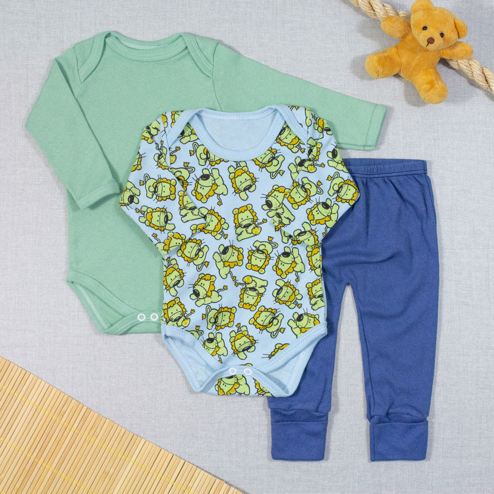 KIT BODY LONGO COM CALÇA PARA BEBÊ 3 PEÇAS LEÃO