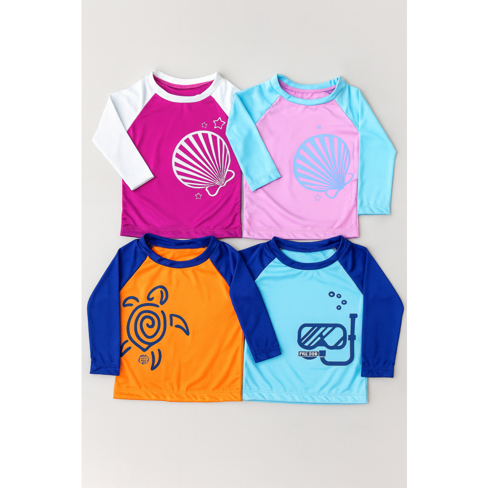 Camiseta Infantil Proteção Uv50+ Pink e Branco de 01 até 03 anos 