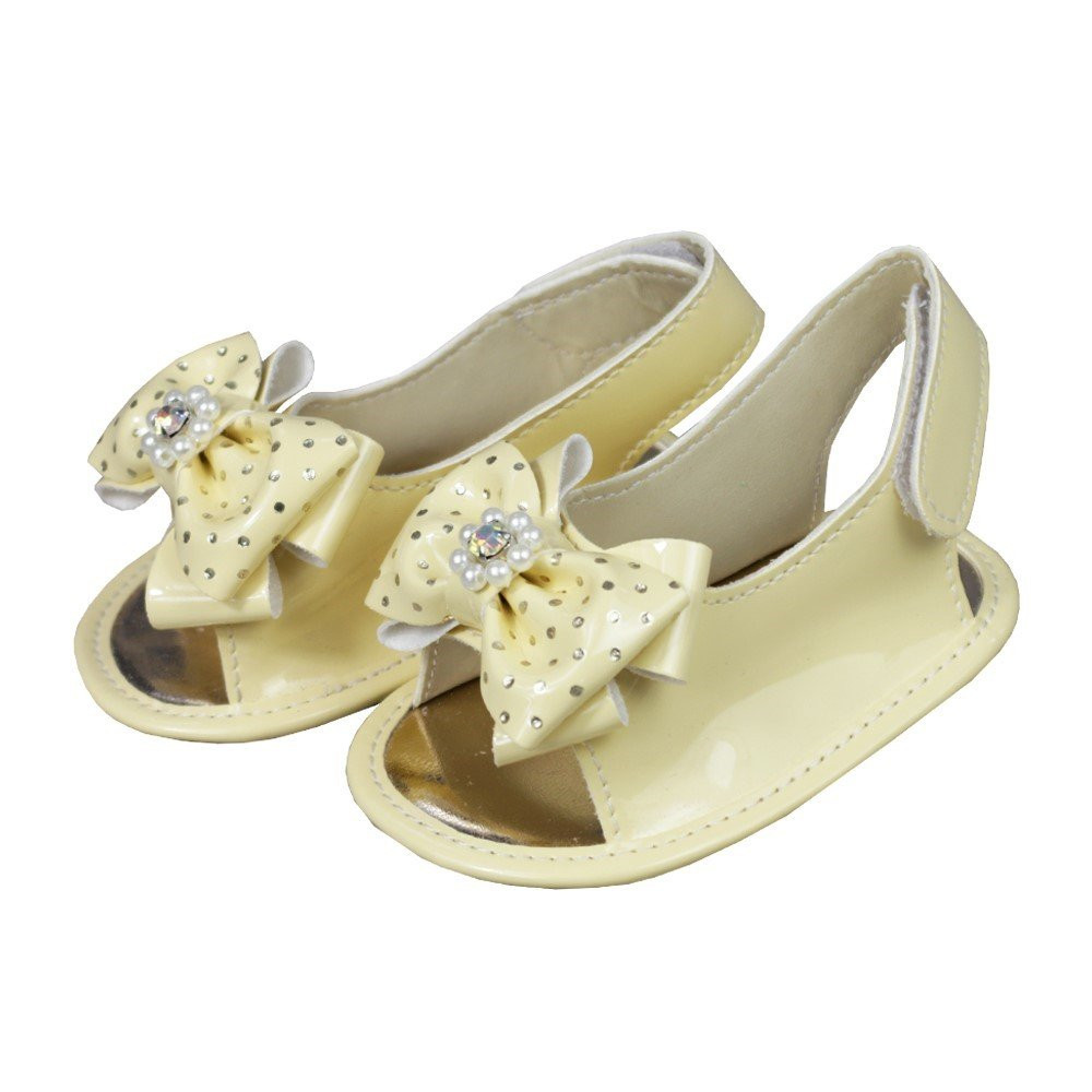 SANDÁLIA PARA BEBÊ COM VELCRO E PÉROLA AMARELO