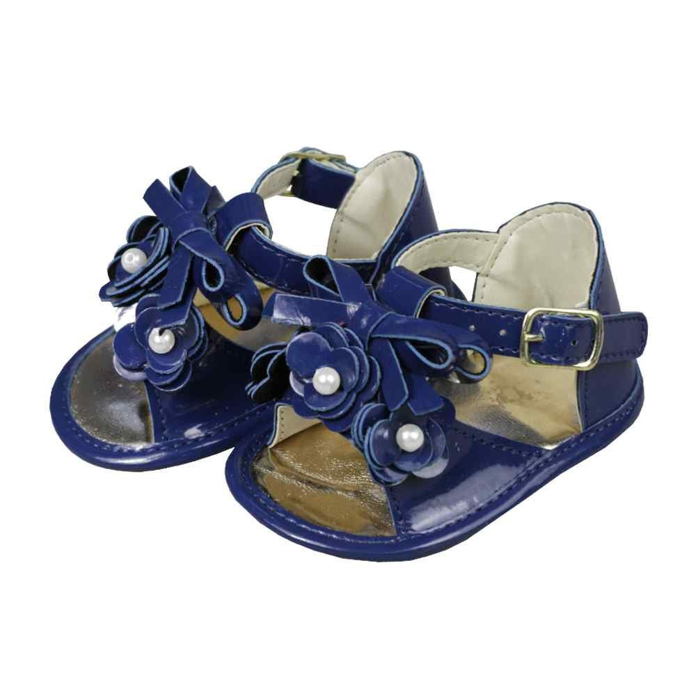 SANDÁLIA PARA BEBÊ COM FIVELA E PÉROLA MARINHO