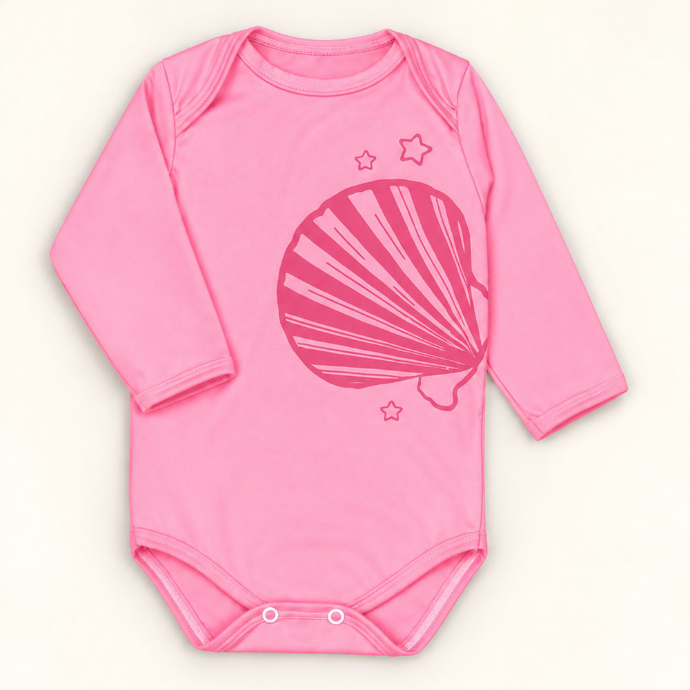 Conjunto Bebê Com Proteção Solar Body Uv50+ E Boné Rosa Claro Concha de 3 Meses a 1 Ano