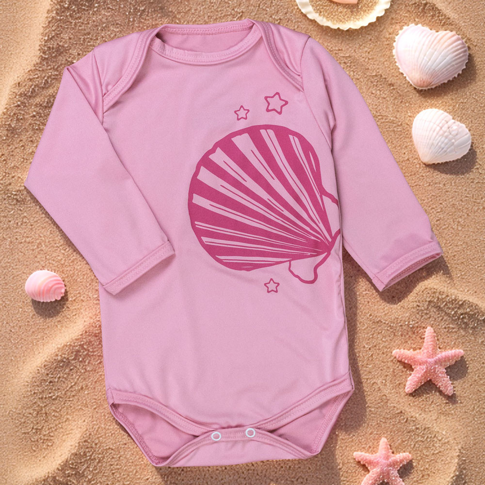 Body de Bebê Proteção Uv50+ Manga Longa Concha Rosa Claro