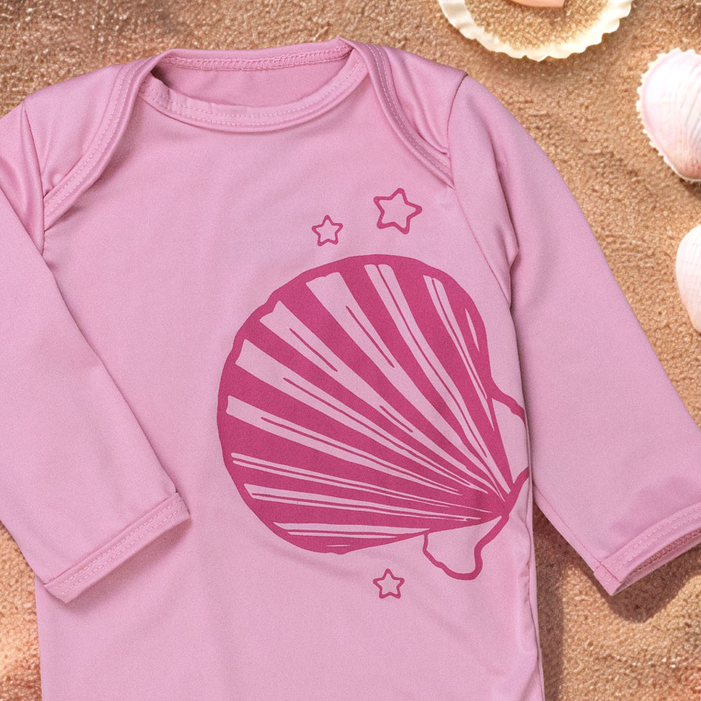 Body de Bebê Proteção Uv50+ Manga Longa Concha Rosa Claro