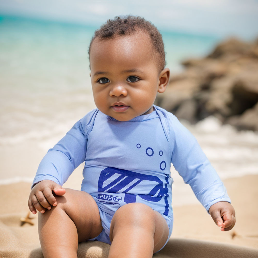 Body Para Bebê Menino em Tecido de Proteção UV50+