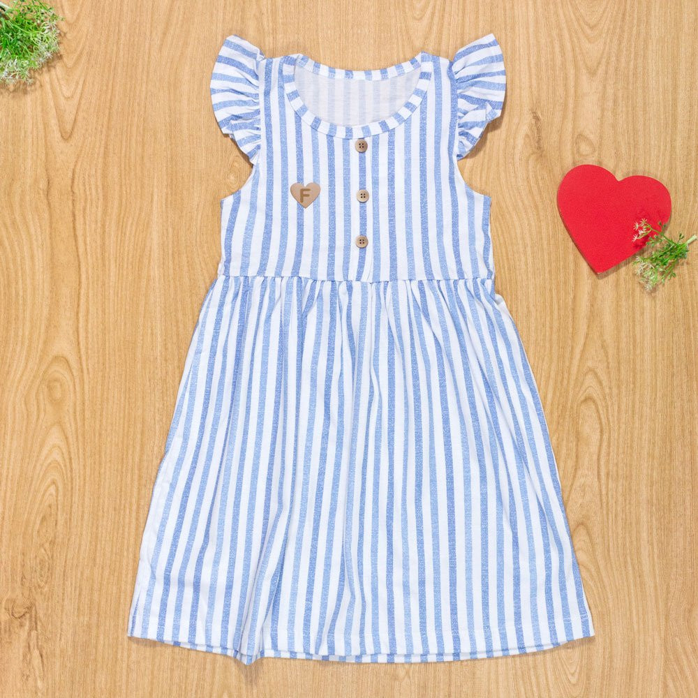 VESTIDO INFANTIL 4 AO 8 100% ALGODÃO LISTRADINHO AZUL