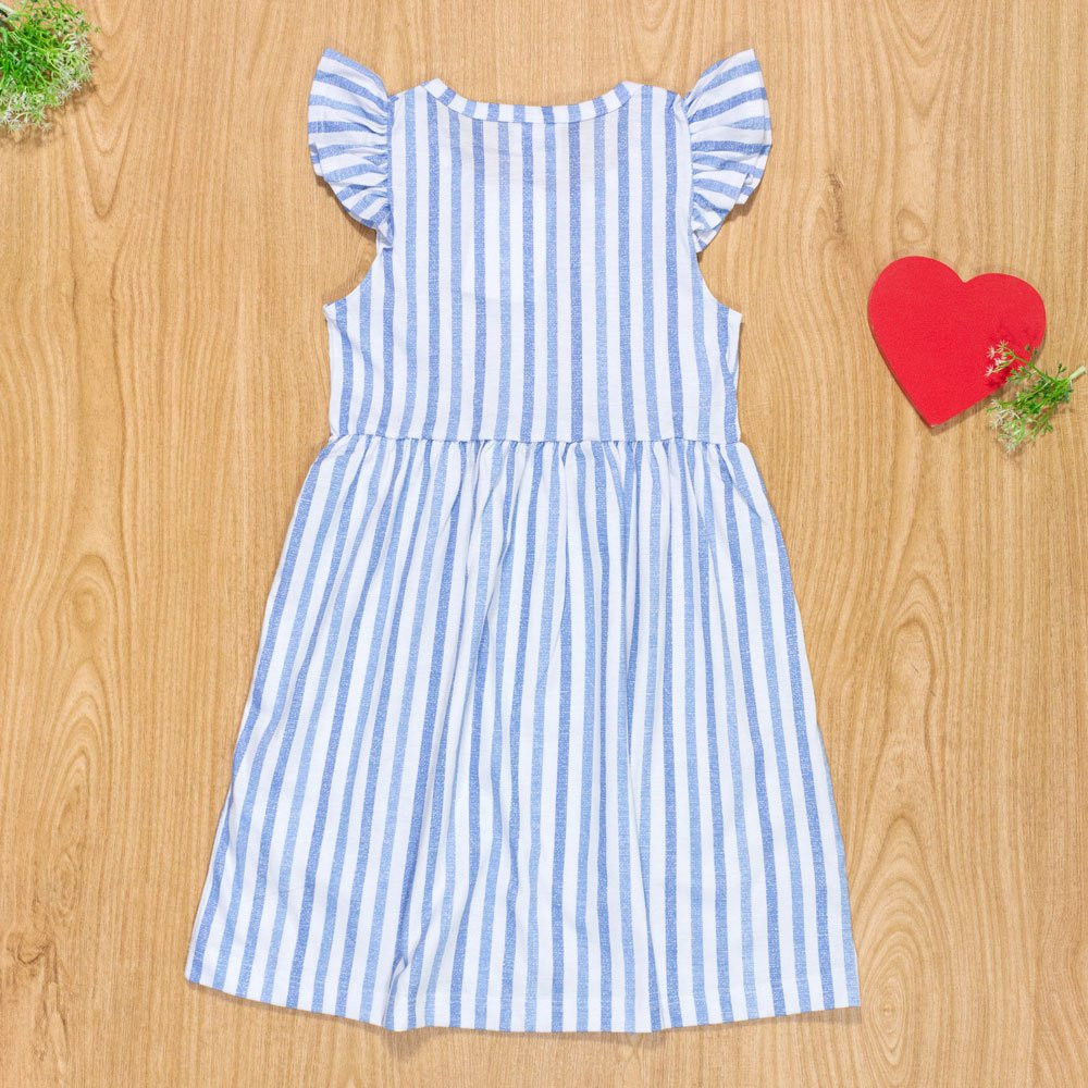 VESTIDO INFANTIL 4 AO 8 100% ALGODÃO LISTRADINHO AZUL
