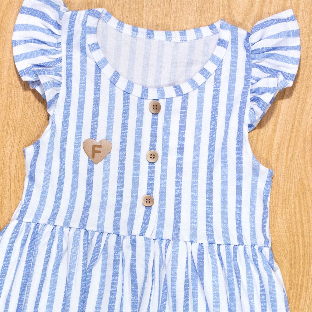 VESTIDO INFANTIL 4 AO 8 100% ALGODÃO LISTRADINHO AZUL