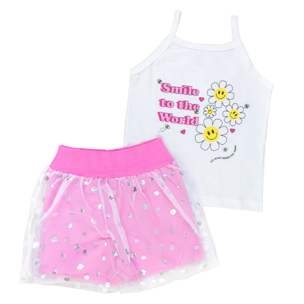 Conjunto Infantil Saia Tule Creme Florzinhas - Para Meninas