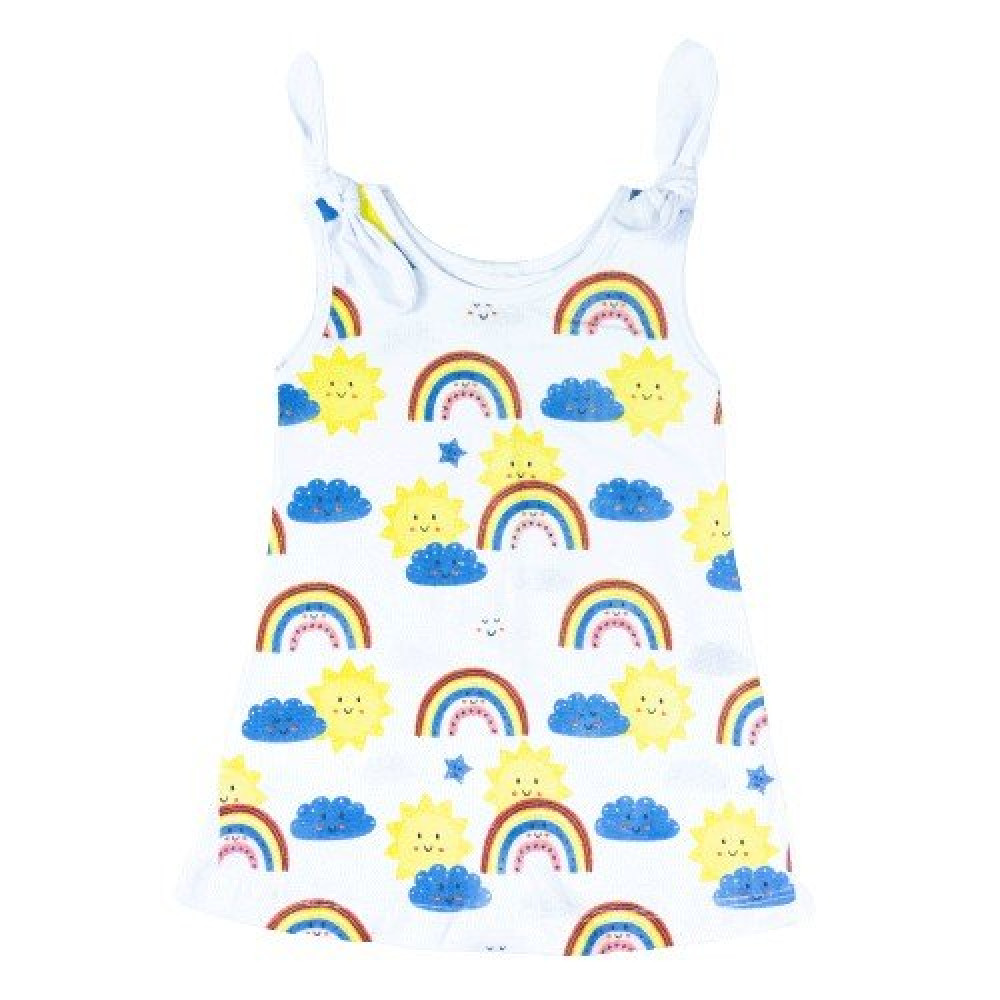 VESTIDO REGATINHA PARA BEBÊ ESTAMPADINHO ARCO-ÍRIS BRANCO
