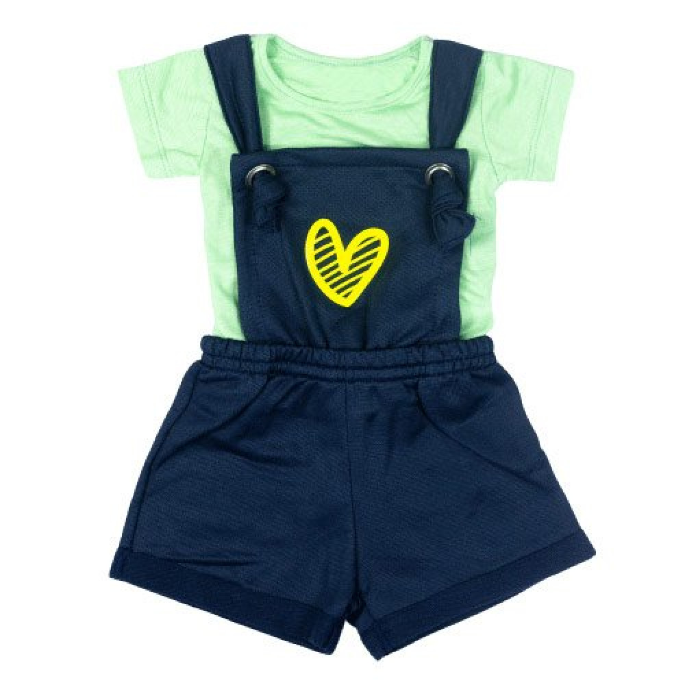 JARDINEIRA CURTA E BLUSA PARA BEBÊ APLIQUE CORAÇÃO MARINHO