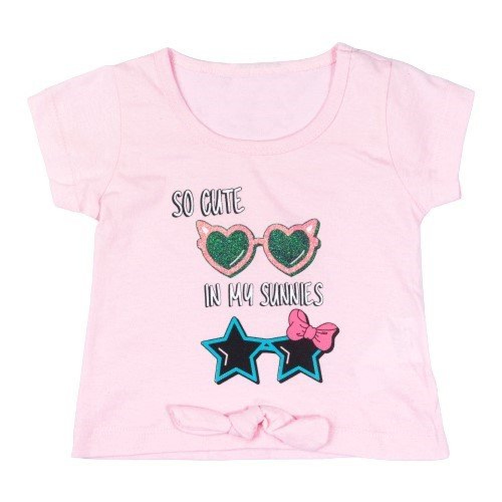 CONJUNTO CURTO CROPPED E SHORTS INFANTIL ESTAMPADO SO CUTE ROSA CLARO