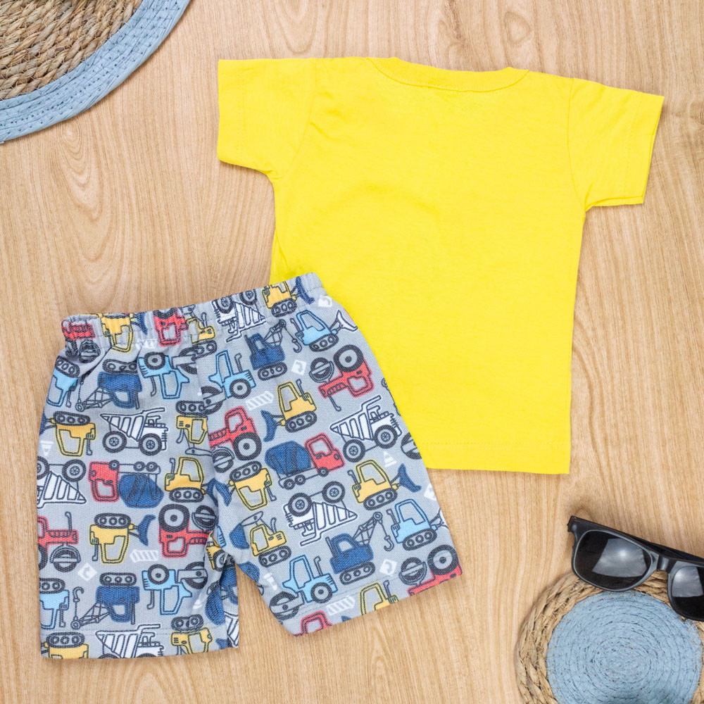 CONJUNTO CURTO CAMISETA E BERMUDA PARA BEBÊ ESTAMPADO WORK AMARELO