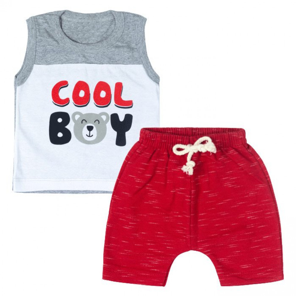 CONJUNTO CURTO REGATA E BERMUDA PARA BEBÊ ESTAMPADO COOL BOY MESCLA