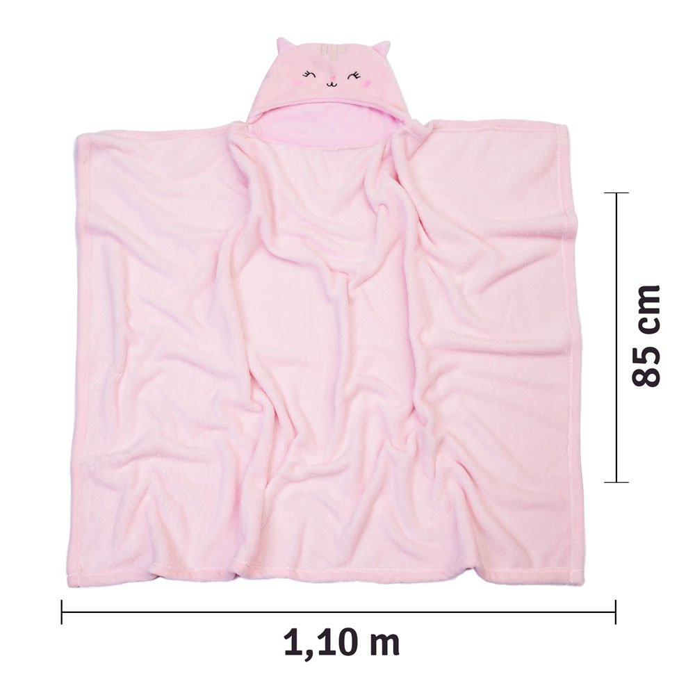 COBERTOR MICROFIBRA MAMI PARA BEBÊ CAPUZ BORDADO CAT ROSA