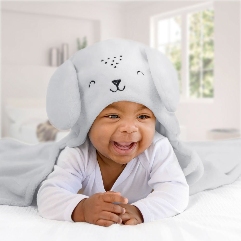 COBERTOR MICROFIBRA MAMI PARA BEBÊ CAPUZ BORDADO RABBIT CINZA