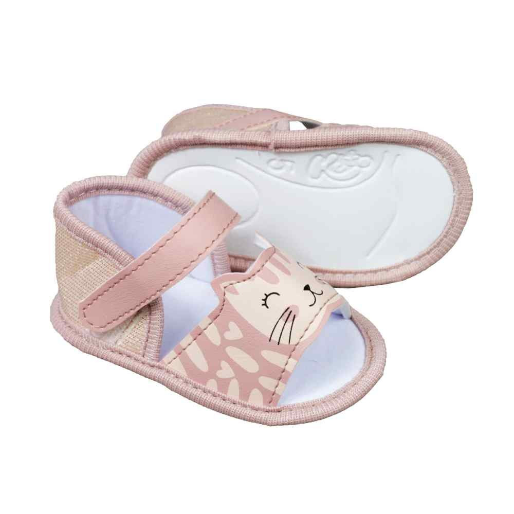 SANDÁLIA DE BEBÊ COM VELCRO MENINA GATINHO ROSE KETO