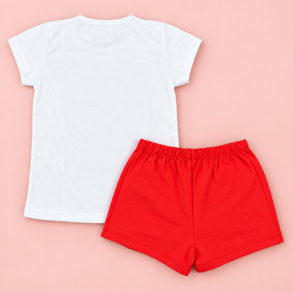Conjunto de 2 até 10 anos para Menina Blusa Estampada e Shorts Saia Branco