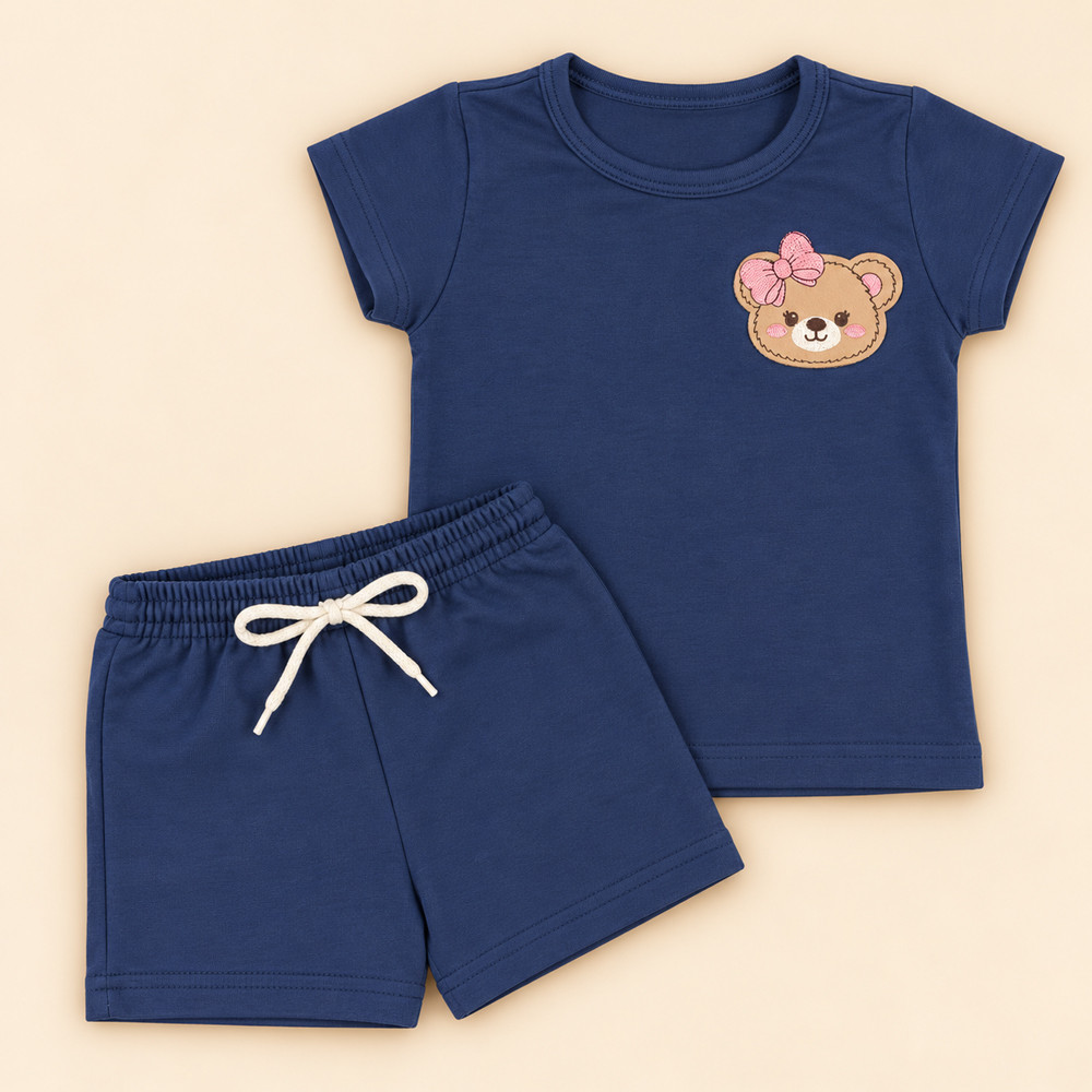 Conjunto 6 Peças para Menina Blusa Bordada e Shorts Moletinho de 2 até 10 Anos 