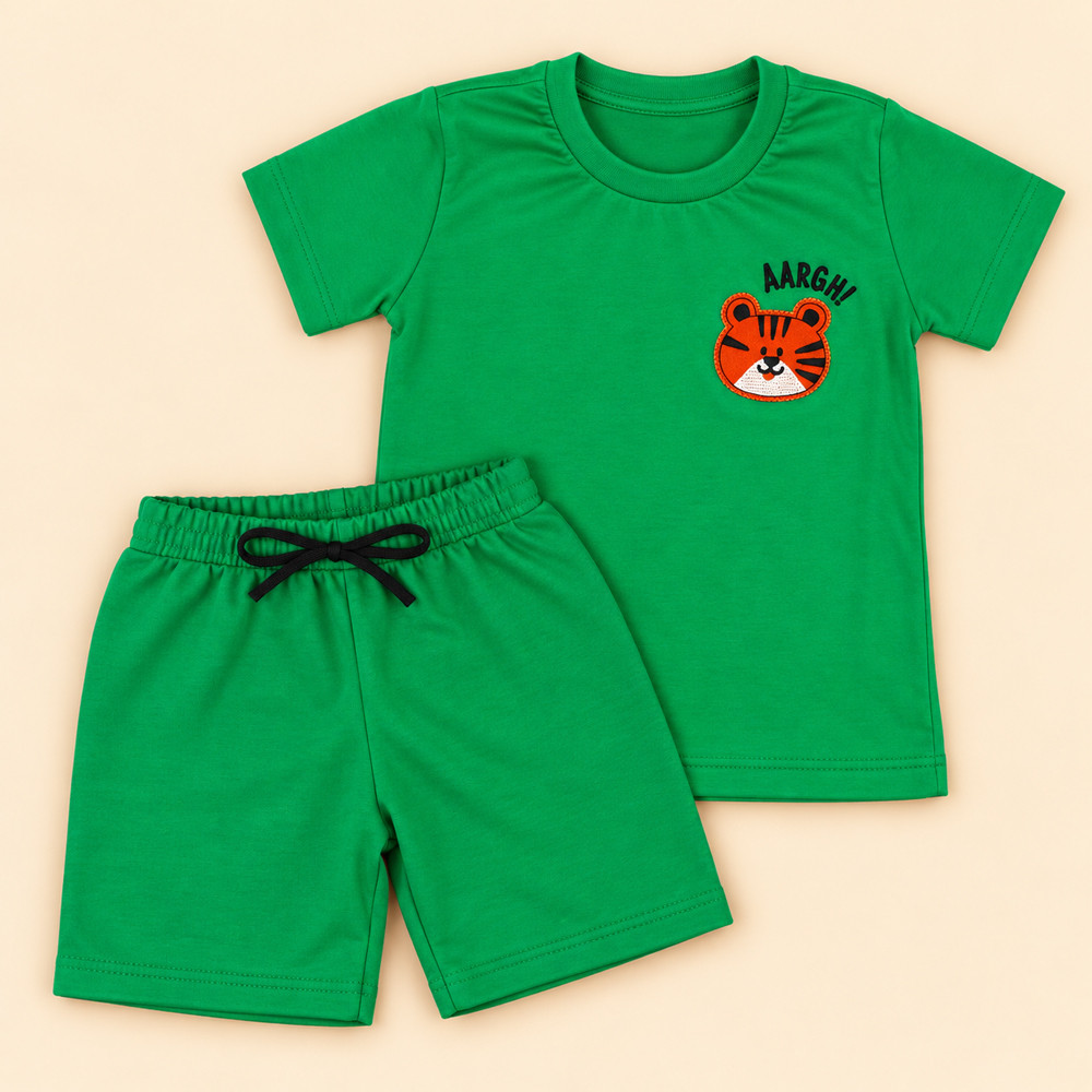 Conjunto Infantil Menino Verão Bordado Monocromático Verde de 2 até 10 anos