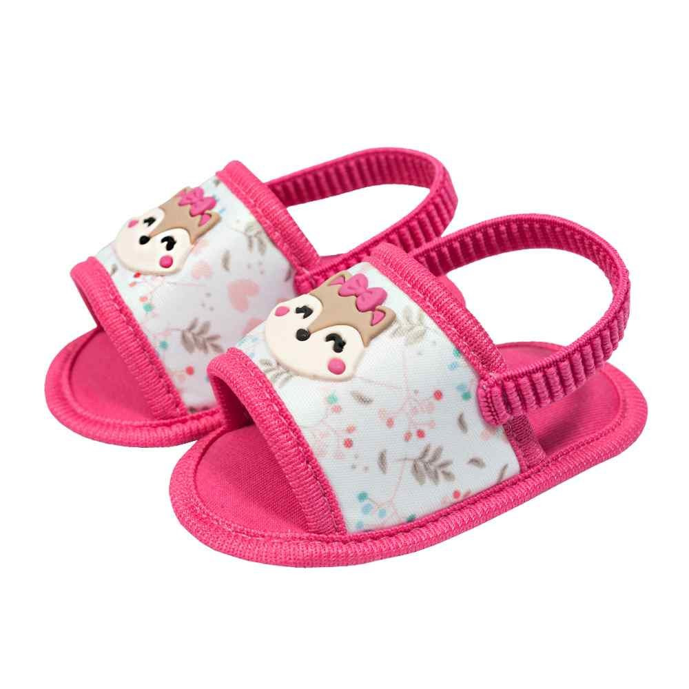 SANDÁLIA ESTAMPADA PARA BEBÊ MENINA APLIQUE RAPOSA PINK