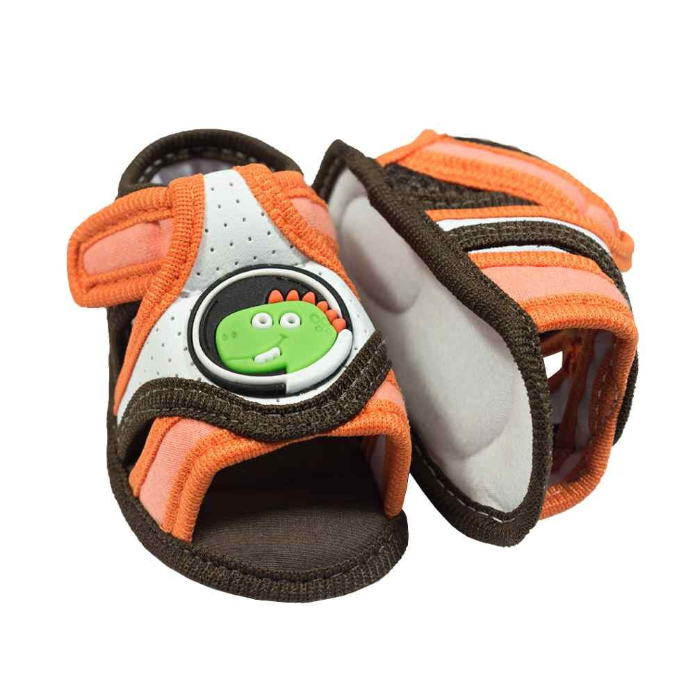 SANDÁLIA COM VELCRO PARA BEBÊ MENINO APLIQUE DINO MARROM