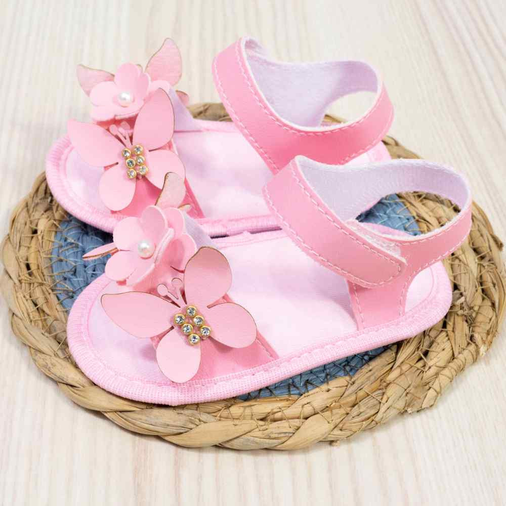 SANDÁLIA COM VELCRO PARA BEBÊ MENINA FLOR E BORBOLETA ROSA CLARO