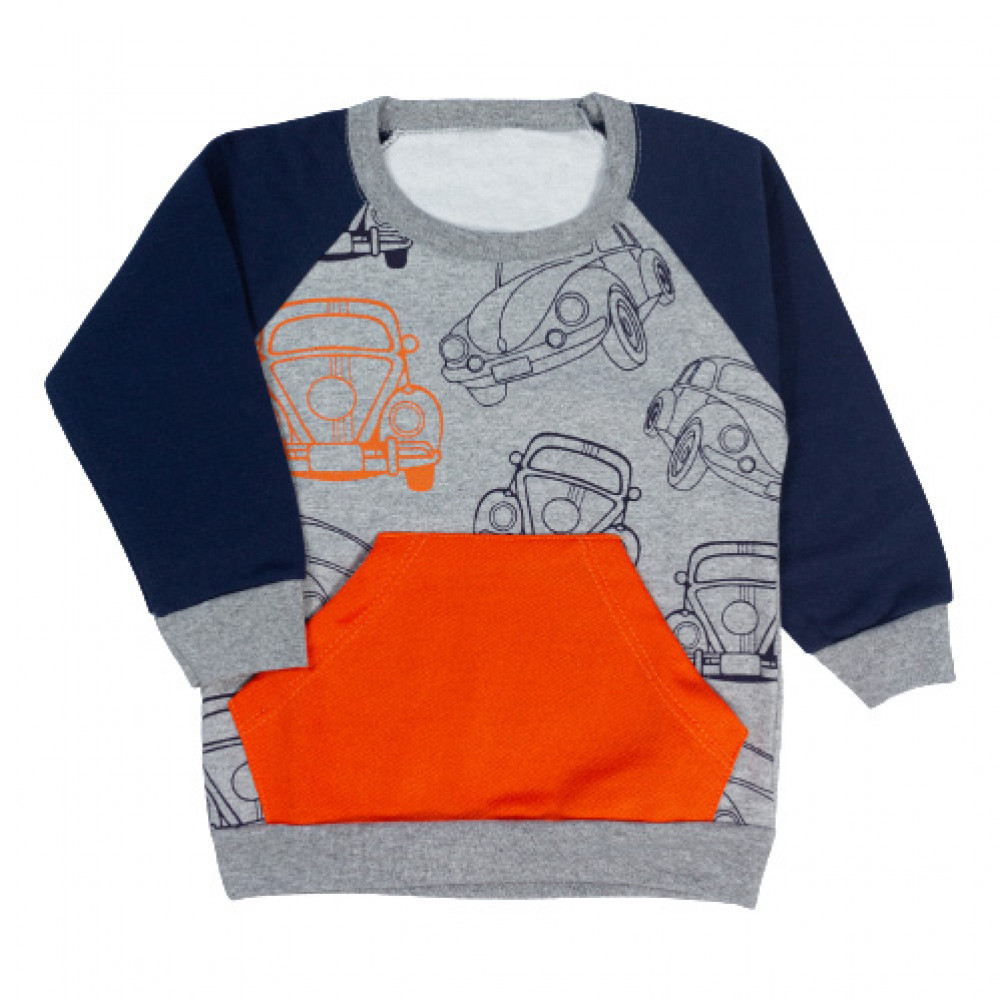CONJUNTO LONGO INFANTIL EM MOLETOM BLUSA E CALÇA ESTAMPA CARROS MESCLA