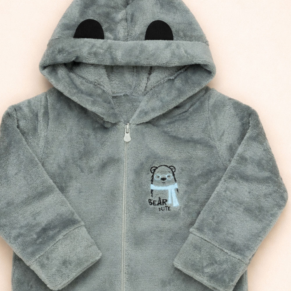 Jaqueta de Inverno Fleece Macio com Capuz Menino Infantil Até 3 anos Cinza