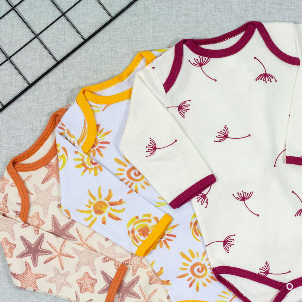 KIT BODY PARA BEBÊ 6 PÇS MANGA LONGA CORES E ESTAMPAS VARIADAS DENTE DE LEÃO
