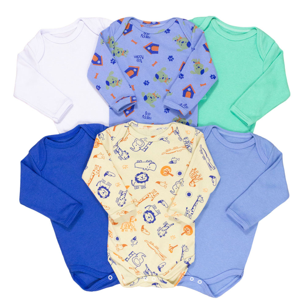 Kit body bebê menino de 0 a 12 meses c/ 6 peças em algodão