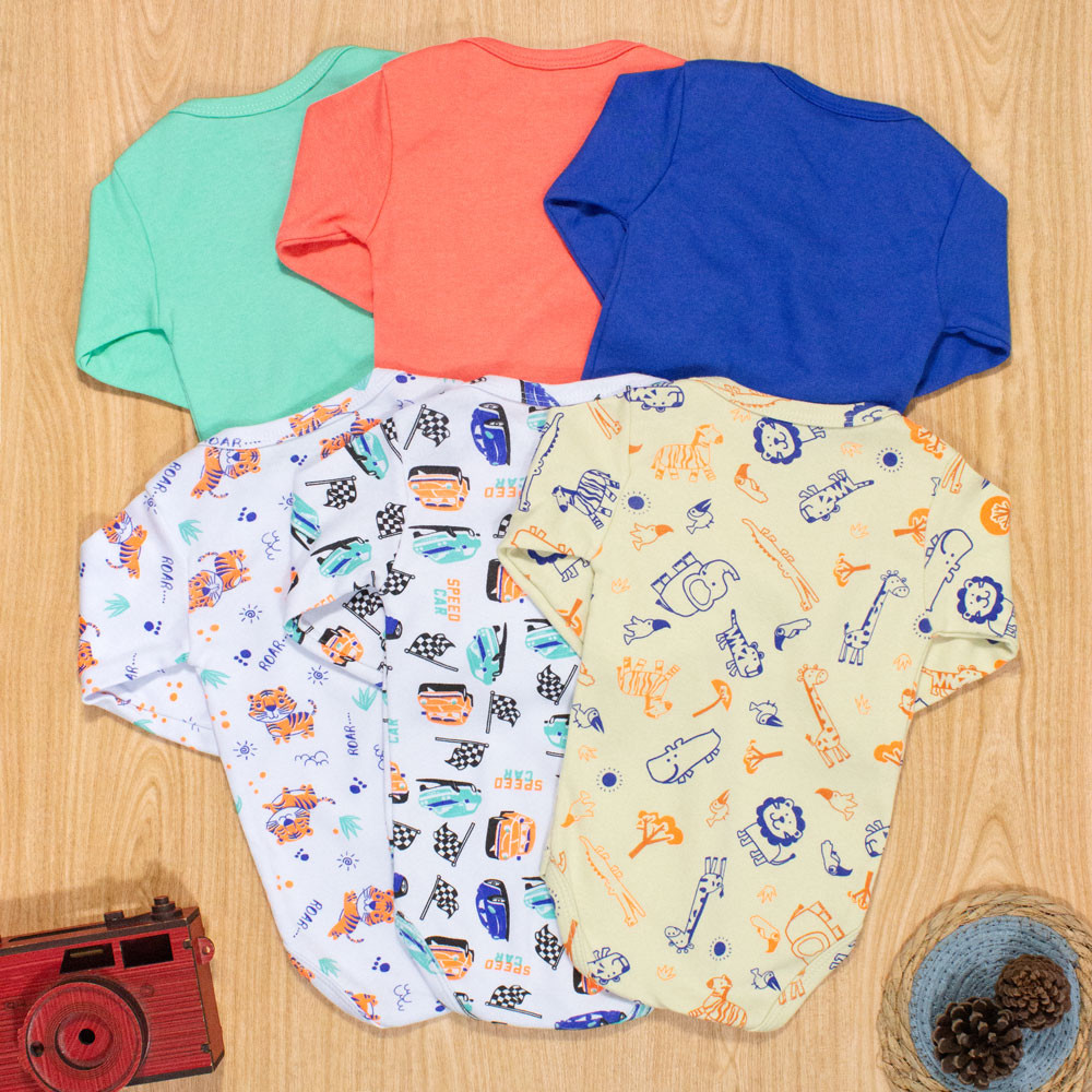 Kit body manga longa para bebê menino 6 peças 100% algodão
