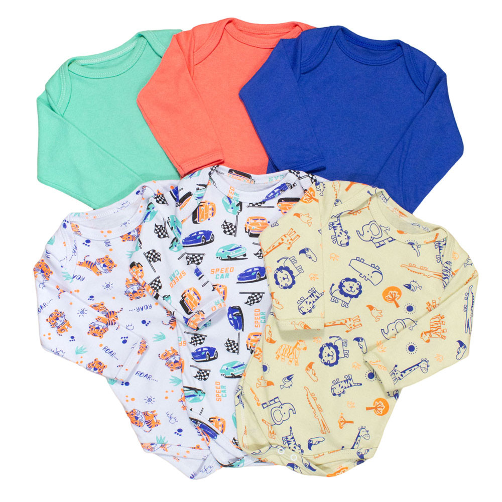 Kit body manga longa para bebê menino 6 peças 100% algodão
