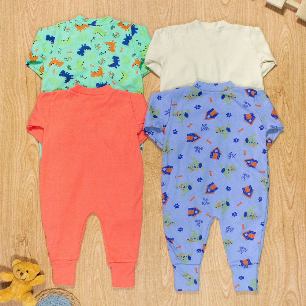 Kit 4 Macacões Bebê 100% Algodão com Estampas Fofas