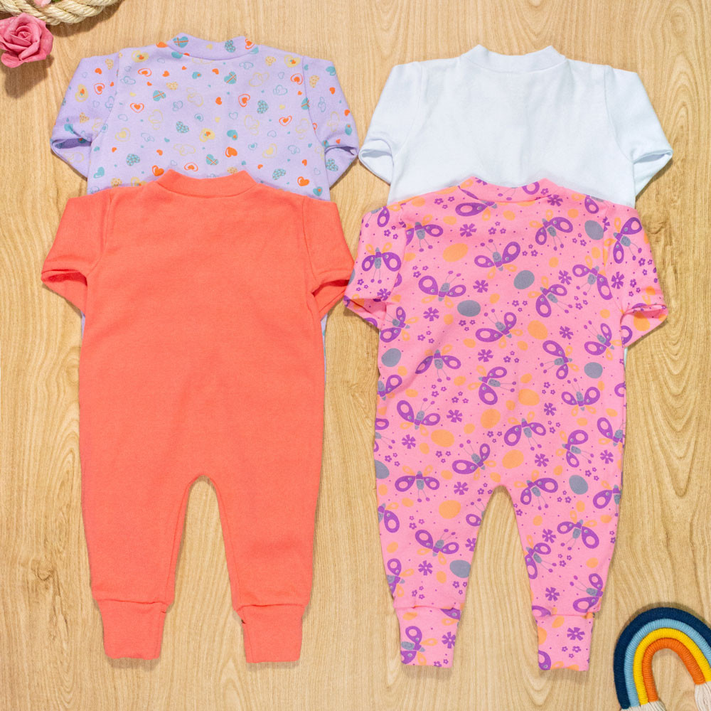Kit 4 Macacões Bebê Menina em Algodão Enxoval Colorido