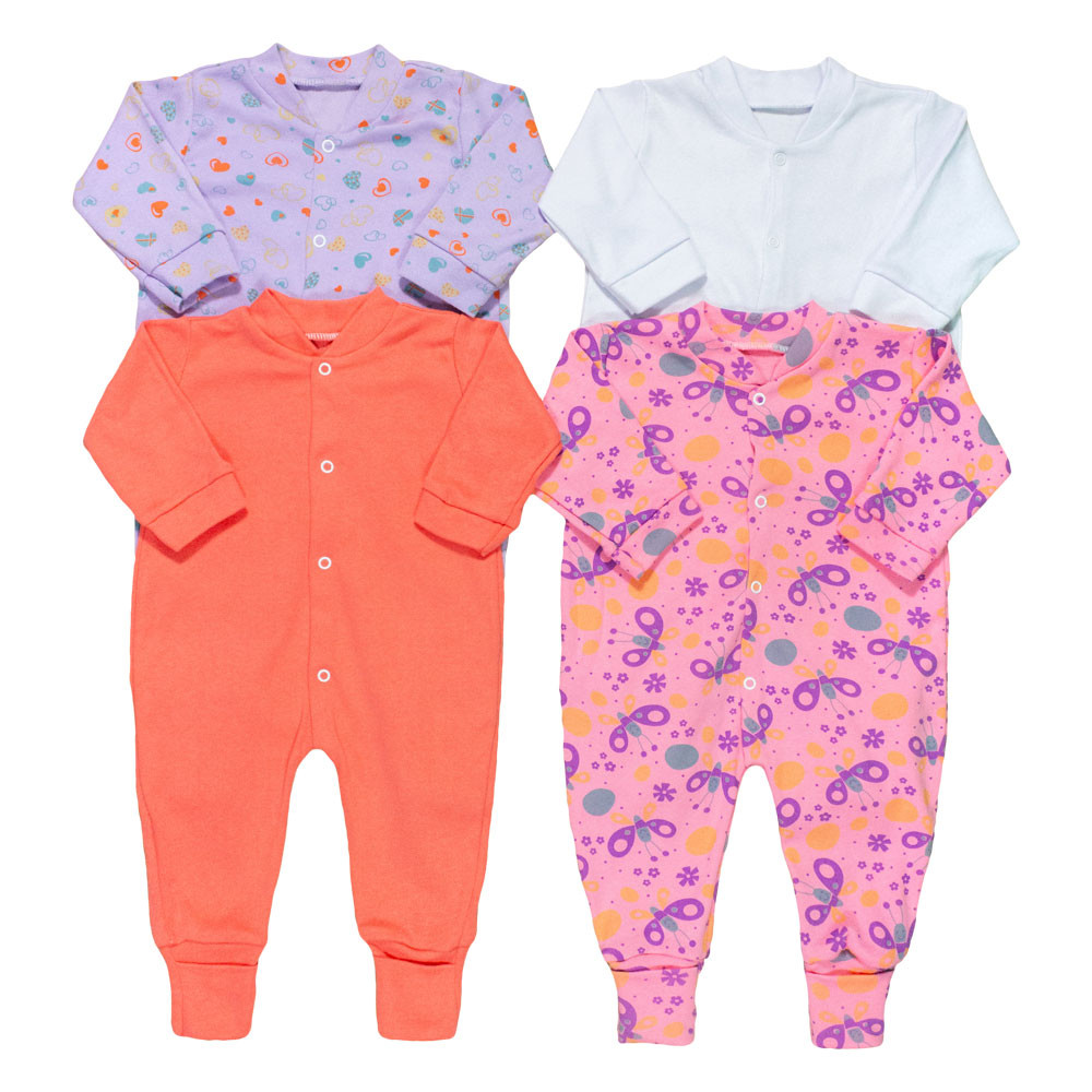 Kit 4 Macacões Bebê Menina em Algodão Enxoval Colorido