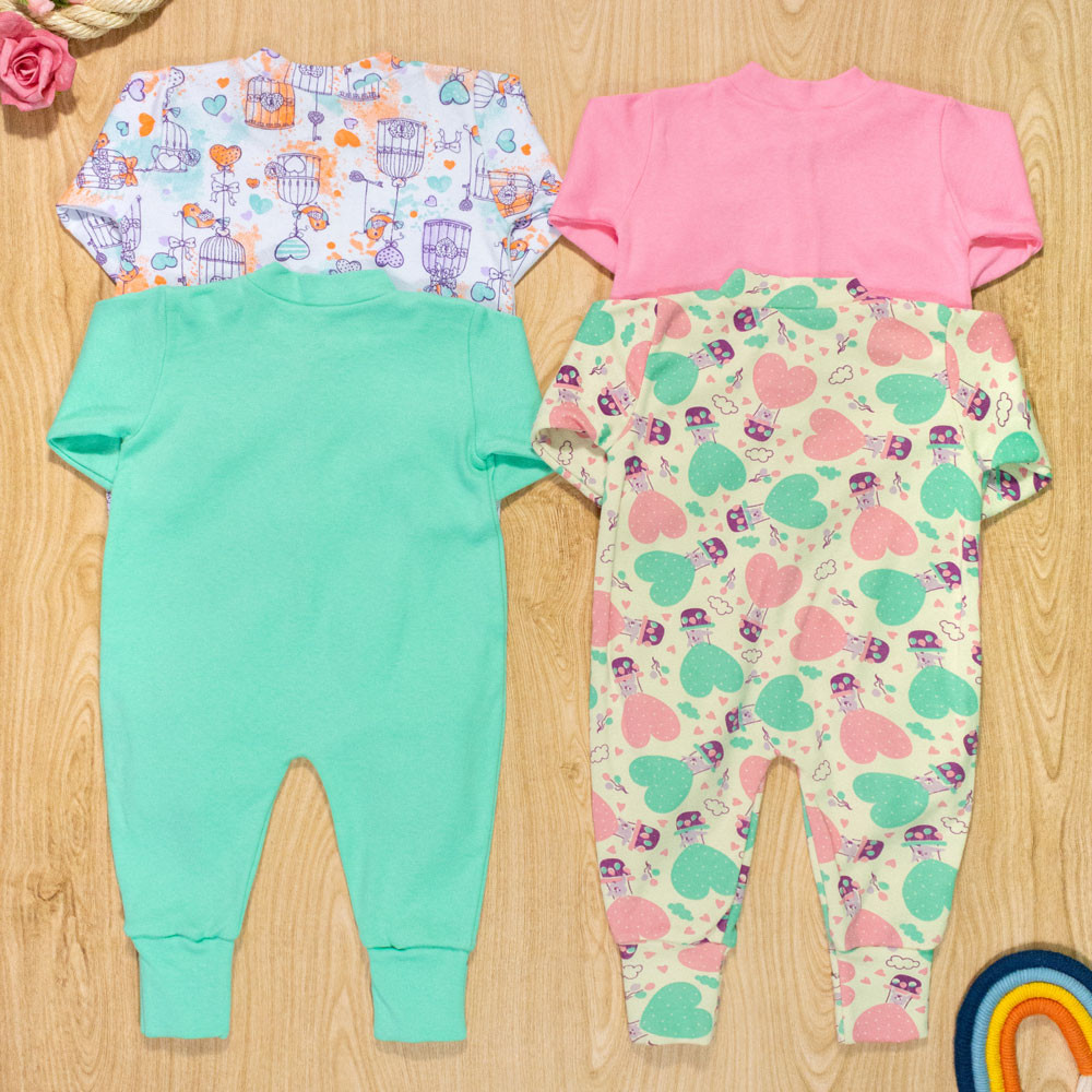 Kit 4 Macacões Bebê em Suedine com Estampa Divertida Menina