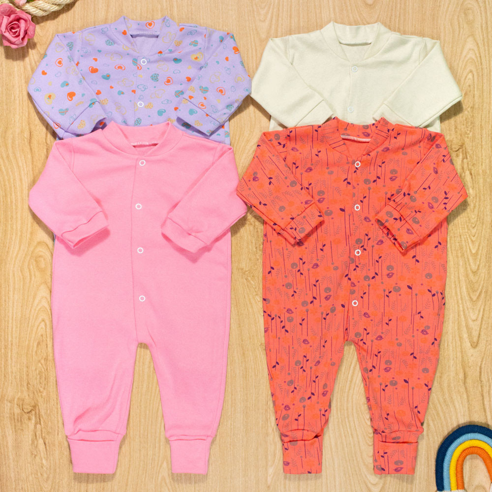 Conjunto de 4 Macacões Fresquinhos com Estampas Fofas Bebê