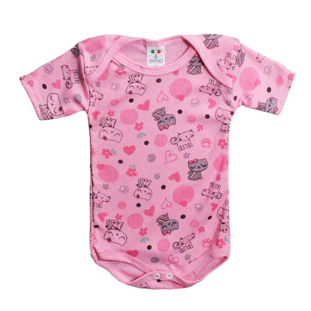 KIT BODY PARA BEBÊ MENINA ESTAMPADO CANELADO MANGA CURTA 3 UNI.