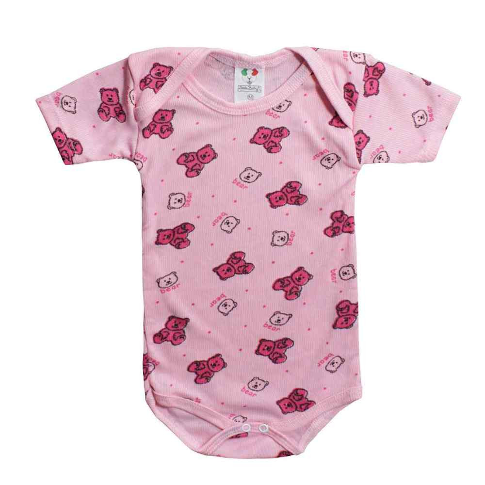 KIT BODY PARA BEBÊ MENINA ESTAMPADO CANELADO MANGA CURTA 3 UNI.