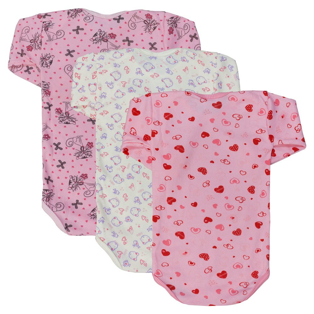 KIT COM 3 BODY LONGO PARA BEBÊ CANELADO ESTAMPAS VARIADAS PARA MENINA