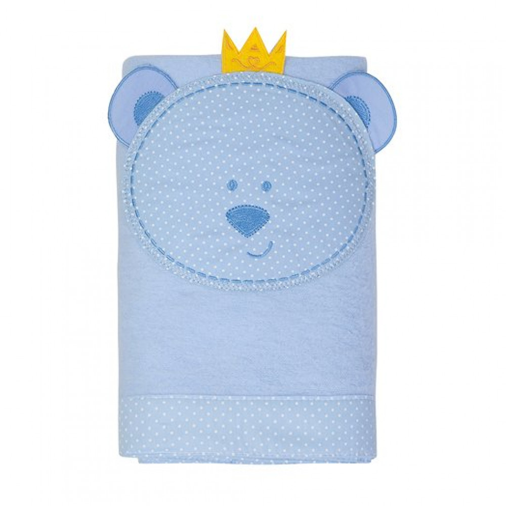 COBERTOR FLANELADO PARA BEBÊ 110CM X 90CM BORDADINHO URSO REI AZUL CLARO