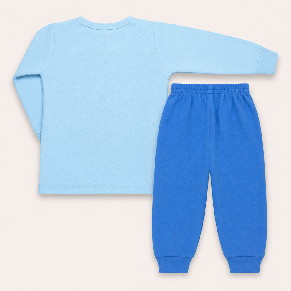 Conjunto de Moletom Bebê Blusa Gola Careca e Calça Azul Claro de 01 até 03 anos