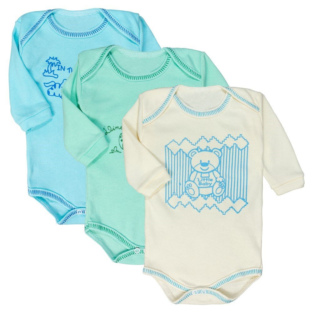 KIT COM 3 BODY LONGO PARA BEBÊ ESTAMPAS VARIADAS PARA MENINO