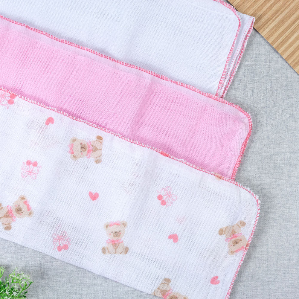 Kit 6 Paninhos de Boca Bebê Estampa Ursa Menina Rosa Sortida
