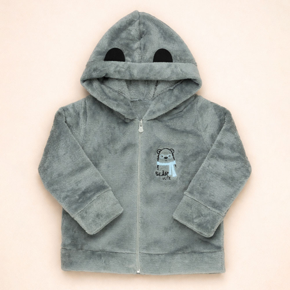 Jaqueta de Inverno Fleece Macio com Capuz Menino Infantil Até 3 anos Cinza