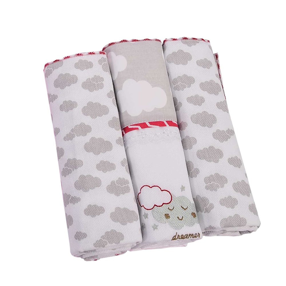 KIT MANTA CUEIRO 3PCS PARA BEBÊ ESTAMPA NUVEM CINZA