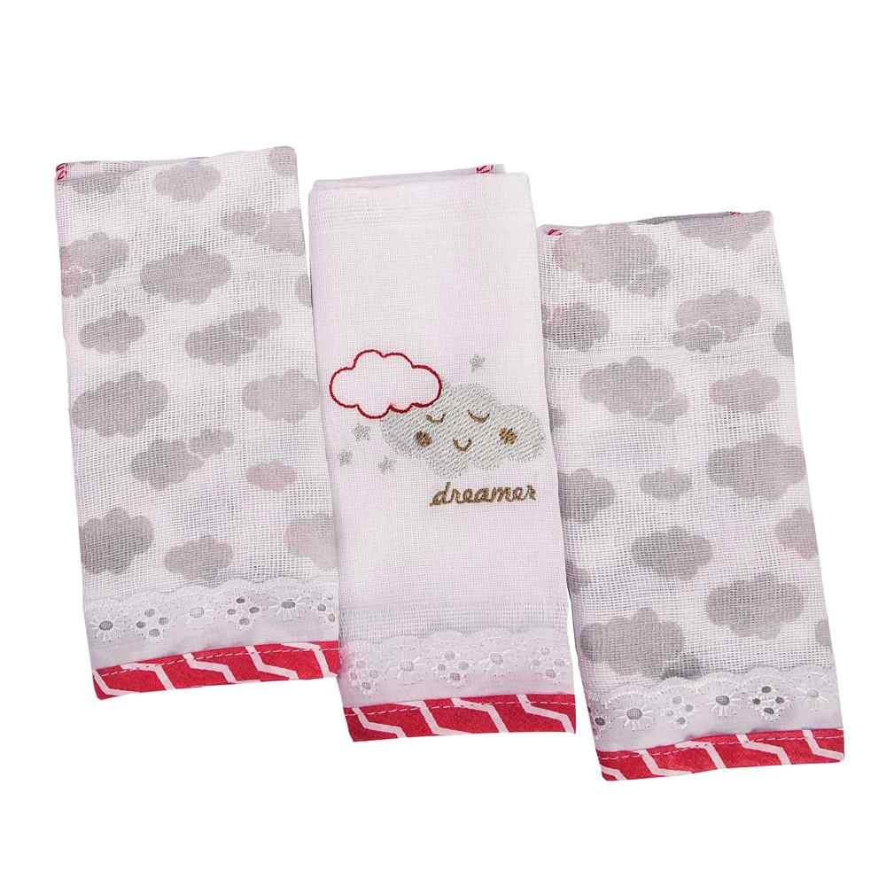BABETE KIT COM 3PÇS ESTAMPA NUVEM CINZA