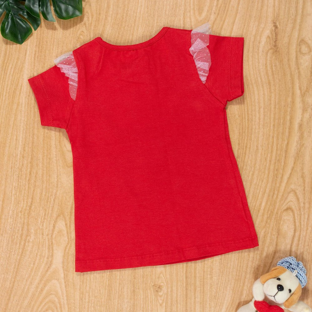 Blusa Infantil 1 Ao 3 Manga Curta Tule Coração Vermelho