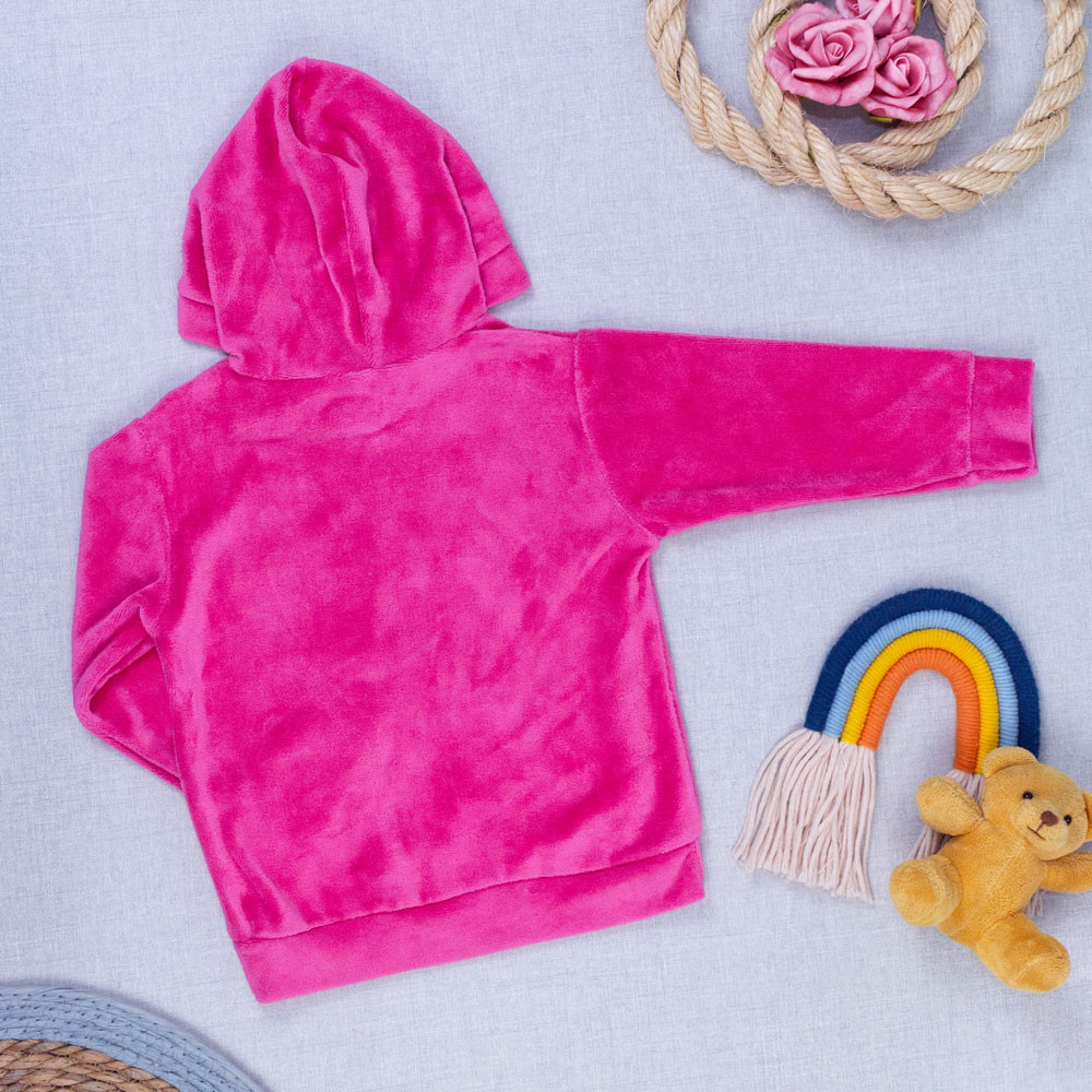 Blusa Bordada Ursinha em Plush com Capuz com Orelinha Pink