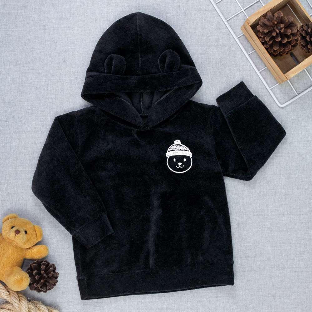 Blusa Ursinha Bordada em Plush com Capuz de Orelinha Lilás
